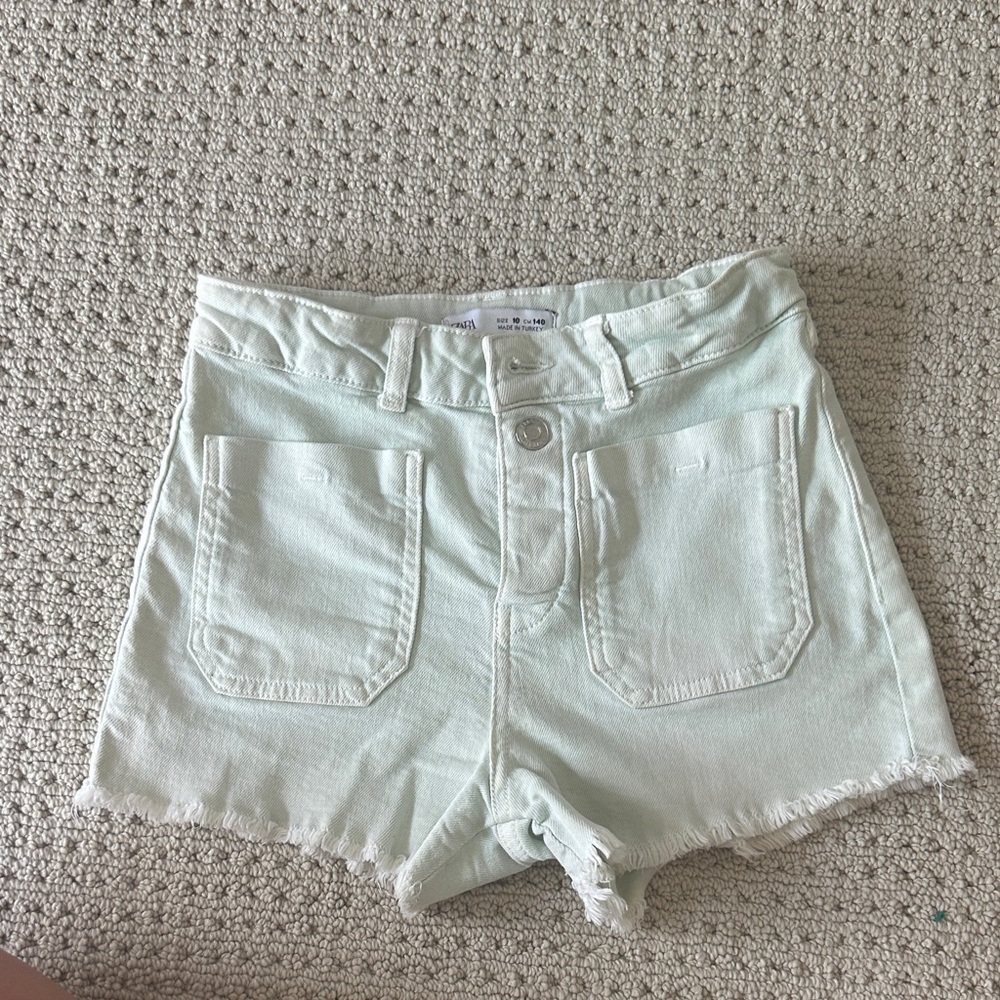 Zara Light Green Denim Kids Shorts